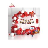 Bannerli 8 Yaş 36 Cm Kırmızı Araba Yıldız Folyo Balonlu Beyaz Kırmızı Konsept Doğum Günü Parti Seti, 4648486486