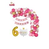 Bannerli Beyaz Kedi 6 Yaş Gold Folyo Balonlu Pembe Gold Beyaz Doğum Günü Parti Seti