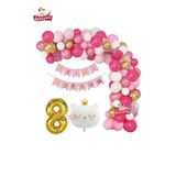 Bannerli Beyaz Kedi 8 Yaş Gold Folyo Balonlu Pembe Gold Beyaz Doğum Günü Parti Seti