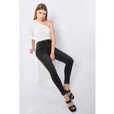 Banny Jeans Kadın Antrasit Dizi Yırtık Süper Skinny Fit Jean Pantolon