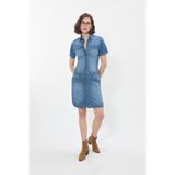 BANNY JEANS Kadın Boydan Düğmeli Jean Elbise, Kısa Kollu, Mini Boy, Mavi, 2XL Beden