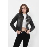 BANNY JEANS Kadın Cep Detaylı Slim Fit Koyu Gri Jean Ceket