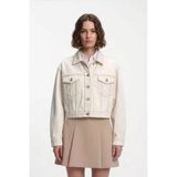 Banny Jeans Kadın Ekru Gömlek Yaka Crop Jean Ceket Ekru
