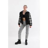 Banny Jeans Kadın Fermuar Detaylı Kapüşonlu Jean Ceket - Siyah - XL