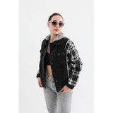 Banny Jeans Kadın Kapüşonlu Jean Ceket - Siyah - 2XL