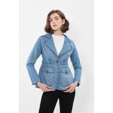 Banny Jeans Kadın Uzun Kollu Tek Düğmeli Jean Ceket Açık Mavi - 2XL