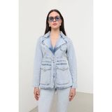 BANNY JEANS Kadın Uzun Kollu Tek Düğmeli Jean Ceket Açık Mavi
