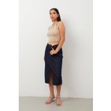 Banny Jeans Kadın Yırtmaçlı Midi Jean Etek - LACİVERT XL