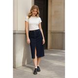 Banny Jeans Kadın Yırtmaçlı Midi Jean Etek - Lacivert
