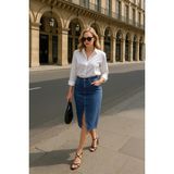 Banny Jeans Kadın Yırtmaçlı Midi Jean Etek - MAVİ XS