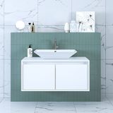 Banos Banyo Roomart Ayaksız 2 Kapaklı Lavabolu Mat Beyaz Mdf 100 Cm Banyo Dolabı