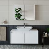 Banos Banyo Roomart Lavabolu Mat Beyaz Mdf 100 Cm Banyo Dolabı + Aynalı Banyo Üst Dolabı
