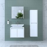 Banos Banyo Roomart Lavabolu Mat Beyaz Mdf 65 cCm Banyo Dolabı + Aynalı Banyo Üst Dolabı + Banyo Boy Dolabı