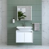 Banos Banyo Roomart Lavabolu Mat Beyaz Mdf 65 Cm Banyo Dolabı + Aynalı Banyo Üst Dolabı