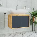 Banos Banyo Roomart Ld7 Ayaksız 2 Kapaklı Lavabolu Ahşap-Antrasit Mdf 65 cm Banyo Dolabı BANOS1707 - Atlantik Çam - Yok