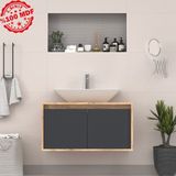 Banos Banyo Roomart Ld7 Ayaksız 2 Kapaklı Lavabolu Ahşap-Antrasit Mdf 85 cm Banyo Dolabı BANOS1706 - Atlantik Çam - Yok