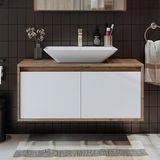 Banos Banyo Roomart Ld7 Ayaksız 2 Kapaklı Lavabolu Ahşap-Mat Beyaz Mdf 100 cm Banyo Dolabı - Atlantik Çam - Beyaz - Yok