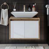 Banos Banyo Roomart Ld7 Ayaksız 2 Kapaklı Lavabolu Ahşap-Mat Beyaz Mdf 65 cm Banyo Dolabı - Atlantik Çam - Beyaz - Yok