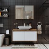 Banos Banyo Roomart Tm7.2 Ayaksız 2 Kapaklı Lavabolu Ahşap-Mat Beyaz Mdf 100 cm Banyo Dolabı + Aynalı Banyo Üst Dolabı - Atlantik Çam - Beyaz - Yok