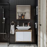 Banos Banyo Roomart Tm7.2 Ayaksız 2 Kapaklı Lavabolu Ahşap-Mat Beyaz Mdf 65 cm Banyo Dolabı + Aynalı Banyo Üst Dolabı - Atlantik Çam - Beyaz - Yok