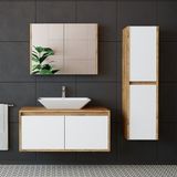 Banos Banyo Roomart tm7.3 Lavabolu Ahşap-Mat Beyaz Mdf 100 cm Banyo Dolabı+Aynalı Banyo Üst Dolap+Banyo Boy Dolabı - Atlantik Çam - Beyaz - Yok