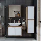 Banos Banyo Roomart tm7.3 Lavabolu Ahşap-Mat Beyaz Mdf 65 cm Banyo Dolabı+Aynalı Banyo Üst Dolap+Banyo Boy Dolabı - Atlantik Çam - Beyaz - Yok