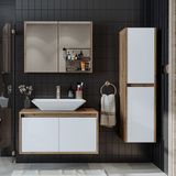 Banos Banyo Roomart tm7.3 Lavabolu Ahşap-Mat Beyaz Mdf 85 cm Banyo Dolabı+Aynalı Banyo Üst Dolap+Banyo Boy Dolabı - Atlantik Çam - Beyaz - Yok