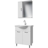 Banos KL1 65 cm Metal Ayaklı 2 Kapaklı Lavabolu Beyaz Mdf Banyo Dolabı Seti