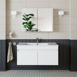 Banos Roomart 2 Kapaklı Lavabolu Beyaz MDF 100 cm Banyo Dolabı + 570x1000x455 cm Aynalı Banyo Üst Dolabı