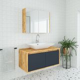 Banos Roomart Lavabolu Ahşap-Antrasit 100 Cm Banyo Dolabı + Ayna Antrasit