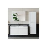 Banos TM3 Ayaksız 2 Kapaklı Lavabolu Beyaz Mdf 100 cm Banyo Dolabı Aynalı Üst Dolap Boy Dolabı