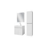 Banos TM3 Ayaksız 2 Kapaklı Lavabolu Beyaz Mdf 65 cm Banyo Dolabı Aynalı Üst Dolap Boy Dolabı