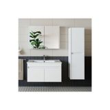 Banos TM3 Ayaksız 2 Kapaklı Lavabolu Beyaz Mdf 85 cm Banyo Dolabı Aynalı Üst Dolap Boy Dolabı