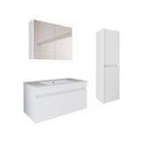 Banos TM3 Lavabolu Beyaz 100 cm Aynalı Banyo Dolabı Takımı