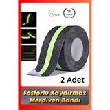#Bant 2 Adet Fosforlu Kaydırmaz Merdiven Bandı 5 Cm X 3 M Fotolümenli Yeşil Zemin Güvenlik Basamak