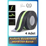 #Bant 4 Adet Fosforlu Kaydırmaz Merdiven Bandı 5 Cm X 3 M Fotolümenli Yeşil Zemin Güvenlik Basamak