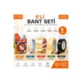 Bant 5 Li SETİ ( KOLİ BANTI 45MMx40MT, ÇİFT TARAFLI 18MMx2MT , KÖPÜK 18MMx2MT , KAĞIT BANT48MMx25MT, SİYAH ELEKTRİK BANTI 19MMx10MT)