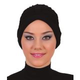 Bantlı Siyah Hazır Türban Tesettür Havuz Bonesi