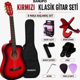 Banupo MG1RB Red Black Klasik Gitar Başlangıç Seti (Gitar + Kılıf + Akort Aleti + Gitar Standı + Askı) - Kırmızı