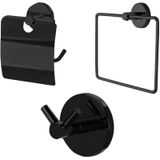 Banyo Aksesuar 3 Lü Set Havluluk - Wc Kağıtlık - 2 Li Askı Mat Siyah