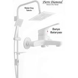 Banyo Bataryası Ve Robot Duş Takımı Beyaz Renk Baston Model Musluk Armatür