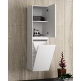 Banyo Boy Dolabı Çamaşır Sepetli 130 Cm Parlak Beyaz
