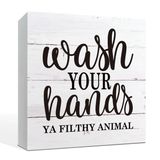 Banyo Dekor İşareti - Wash Your Hands You Pis Hayvan, Kutu İşareti Masa Üstü Dekoru, Tuvalet Masa Sanatı, Çocuk Tuvalet Dekoru, Beyaz Kutu İşaret Dekoru, Ev Banyo Dekorasyonu 14,5 x 14,5 cm