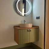 Banyo Dolabı-Asma 2 Kapaklı-Lavabolu Ahşap-Mat Yeşil Mdf 100 Cm -Aynasız