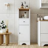Banyo Dolabı Mdf 107 X 35 Cm Çekmeceli Banyo Boy Dolabı Mat Beyaz Atlantik Çam - Beyaz