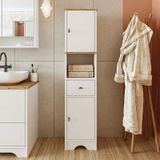Banyo Dolabı Mdf 155 X 35 Cm Çekmeceli Banyo Boy Dolabı Mat Beyaz Atlantik Çam - Beyaz