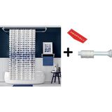 Banyo Duş Perdesi 4961 Mavi 110x200 Perde Borusu Askı Aparatı 90x130 Hediyeli