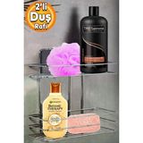 Banyo Duş Rafı Şampuanlık Köşelik Kare Krom 2 Katlı Organizer - Metalik