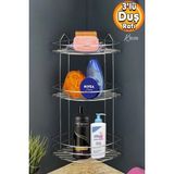 Banyo Duş Rafı Şampuanlık Köşelik Oval Krom 3 Katlı Organizer - Metalik