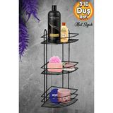 Banyo Duş Rafı Şampuanlık Köşelik Oval Siyah 3 Katlı